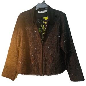 Vintage Anage Large Womens 100% Silk Beaded Embroidered Jacket